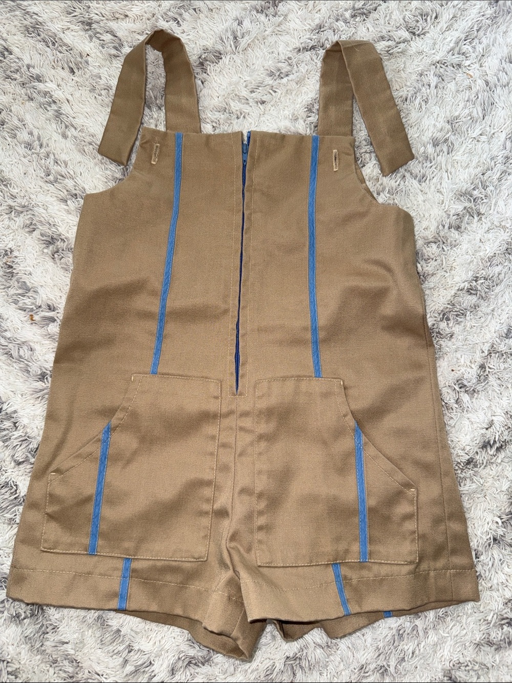 5T vintage 1980s Brown Short Overalls Romper with Blue Trim